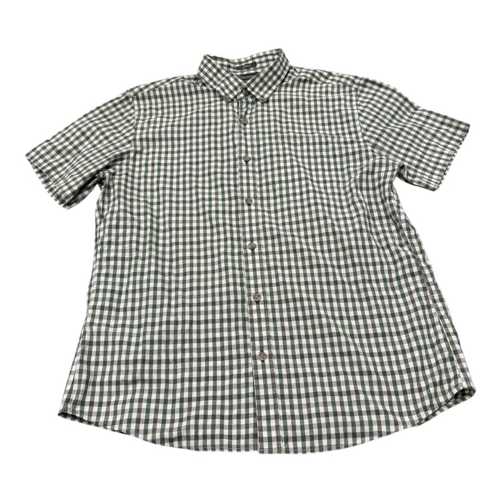 Eddie Bauer Men's Green and White Large Checks Shirt